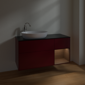 Тумба под раковину Villeroy & Boch Finion 120х50,1 см с подсветкой МДФ пион матовый лак/стекло черное матовое F932GNHB