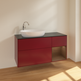 Тумба под раковину Villeroy & Boch Finion 120х50,1 см с подсветкой МДФ пион матовый лак/стекло черное матовое F932GNHB