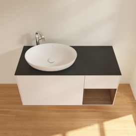 Тумба под раковину Villeroy & Boch Finion 120х50,1 см с подсветкой МДФ белый матовый лак/стекло черное матовое F932GNMT