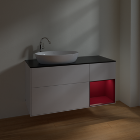 Тумба под раковину Villeroy & Boch Finion 120х50,1 см с подсветкой МДФ глянцевый белый лак/стекло черное матовое F932HBGF