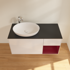 Тумба под раковину Villeroy & Boch Finion 120х50,1 см с подсветкой МДФ глянцевый белый лак/стекло черное матовое F932HBGF