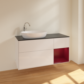 Тумба под раковину Villeroy & Boch Finion 120х50,1 см с подсветкой МДФ глянцевый белый лак/стекло черное матовое F932HBGF