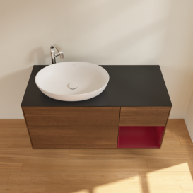 Тумба под раковину Villeroy & Boch Finion 120х50,1 см с подсветкой МДФ шпон грецкого ореха/стекло черное матовое F932HBGN