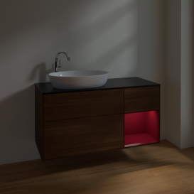 Тумба под раковину Villeroy & Boch Finion 120х50,1 см с подсветкой МДФ шпон грецкого ореха/стекло черное матовое F932HBGN