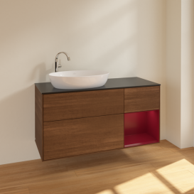 Тумба под раковину Villeroy & Boch Finion 120х50,1 см с подсветкой МДФ шпон грецкого ореха/стекло черное матовое F932HBGN