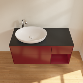 Тумба под раковину Villeroy & Boch Finion 120х50,1 см с подсветкой МДФ пион матовый лак/стекло черное матовое F932HBHB