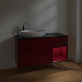 Тумба под раковину Villeroy & Boch Finion 120х50,1 см с подсветкой МДФ пион матовый лак/стекло черное матовое F932HBHB