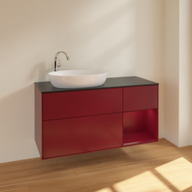 Тумба под раковину Villeroy & Boch Finion 120х50,1 см с подсветкой МДФ пион матовый лак/стекло черное матовое F932HBHB