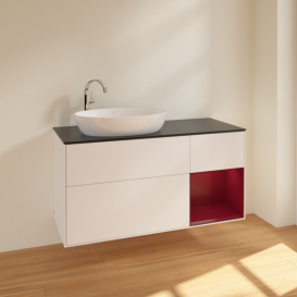 Тумба под раковину Villeroy & Boch Finion 120х50,1 см с подсветкой МДФ белый матовый лак/стекло черное матовое F932HBMT