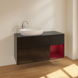 Тумба под раковину Villeroy & Boch Finion 120х50,1 см с подсветкой МДФ черный матовый лак/стекло черное матовое F932HBPD