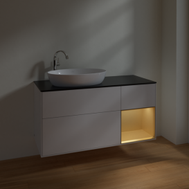 Тумба под раковину Villeroy & Boch Finion 120х50,1 см с подсветкой МДФ глянцевый белый лак/стекло черное матовое F932HFGF