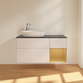 Тумба под раковину Villeroy & Boch Finion 120х50,1 см с подсветкой МДФ глянцевый белый лак/стекло черное матовое F932HFGF