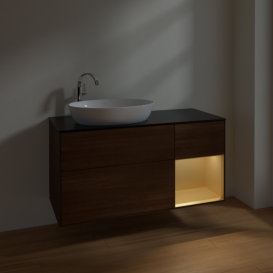 Тумба под раковину Villeroy & Boch Finion 120х50,1 см с подсветкой МДФ шпон грецкого ореха/стекло черное матовое F932HFGN