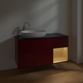 Тумба под раковину Villeroy & Boch Finion 120х50,1 см с подсветкой МДФ пион матовый лак/стекло черное матовое F932HFHB