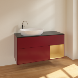 Тумба под раковину Villeroy & Boch Finion 120х50,1 см с подсветкой МДФ пион матовый лак/стекло черное матовое F932HFHB