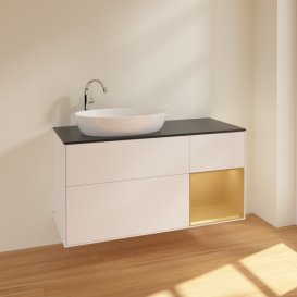 Тумба под раковину Villeroy & Boch Finion 120х50,1 см с подсветкой МДФ белый матовый лак/стекло черное матовое F932HFMT