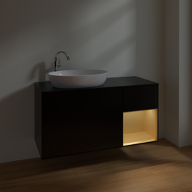 Тумба под раковину Villeroy & Boch Finion 120х50,1 см с подсветкой МДФ черный матовый лак/стекло черное матовое F932HFPD