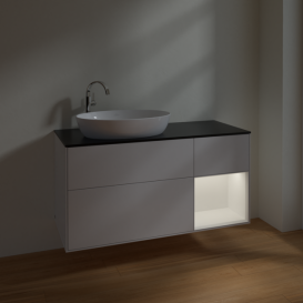 Тумба под раковину Villeroy & Boch Finion 120х50,1 см с подсветкой МДФ глянцевый белый лак/стекло черное матовое F932MTGF