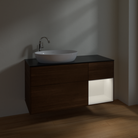 Тумба под раковину Villeroy & Boch Finion 120х50,1 см с подсветкой МДФ шпон грецкого ореха/стекло черное матовое F932MTGN