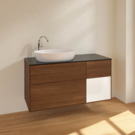 Тумба под раковину Villeroy & Boch Finion 120х50,1 см с подсветкой МДФ шпон грецкого ореха/стекло черное матовое F932MTGN