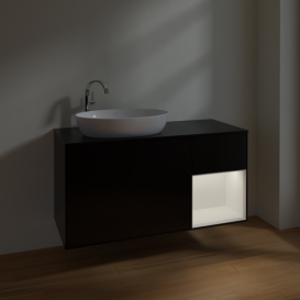 Тумба под раковину Villeroy & Boch Finion 120х50,1 см с подсветкой МДФ черный матовый лак/стекло черное матовое F932MTPD