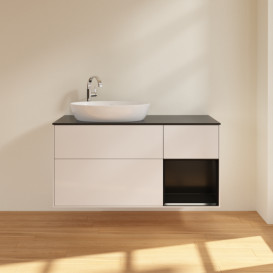 Тумба под раковину Villeroy & Boch Finion 120х50,1 см с подсветкой МДФ глянцевый белый лак/стекло черное матовое F932PDGF