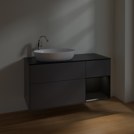 Тумба під раковину Villeroy & Boch Finion 120х50,1 см з підсвічуванням антрацит матовий лак/скло чорне матове F932PDGK