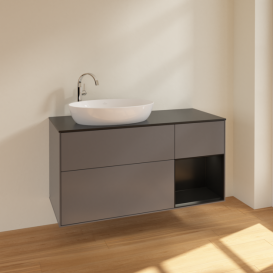 Тумба під раковину Villeroy & Boch Finion 120х50,1 см з підсвічуванням антрацит матовий лак/скло чорне матове F932PDGK