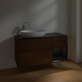 Тумба под раковину Villeroy & Boch Finion 120х50,1 см с подсветкой МДФ шпон грецкого ореха/стекло черное матовое F932PDGN