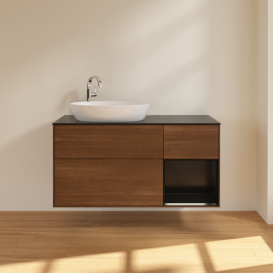 Тумба под раковину Villeroy & Boch Finion 120х50,1 см с подсветкой МДФ шпон грецкого ореха/стекло черное матовое F932PDGN