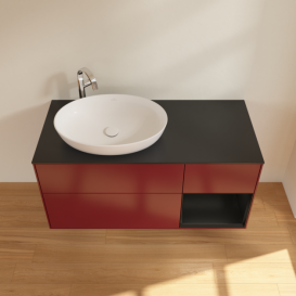 Тумба под раковину Villeroy & Boch Finion 120х50,1 см с подсветкой МДФ пион матовый лак/стекло черное матовое F932PDHB