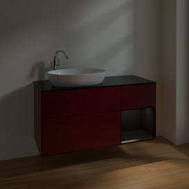 Тумба под раковину Villeroy & Boch Finion 120х50,1 см с подсветкой МДФ пион матовый лак/стекло черное матовое F932PDHB