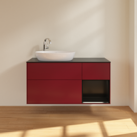 Тумба под раковину Villeroy & Boch Finion 120х50,1 см с подсветкой МДФ пион матовый лак/стекло черное матовое F932PDHB