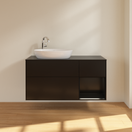 Тумба под раковину Villeroy & Boch Finion 120х50,1 см с подсветкой МДФ черный матовый лак/стекло черное матовое F932PDPD