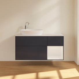 Тумба под раковину Villeroy & Boch Finion 120х50,1 см с подсветкой МДФ темно-синий матовый лак/стекло белое матовое F931GFHG