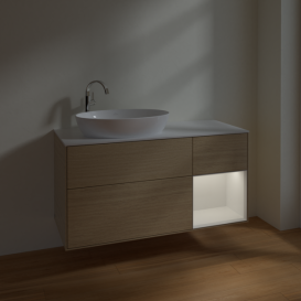 Тумба под раковину Villeroy & Boch Finion 120х50,1 см с подсветкой МДФ шпон дуба/стекло белое матовое F931GFPC