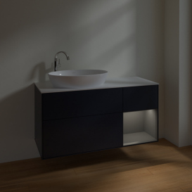 Тумба под раковину Villeroy & Boch Finion 120х50,1 см с подсветкой МДФ темно-синий матовый лак/стекло белое матовое F931GKHG
