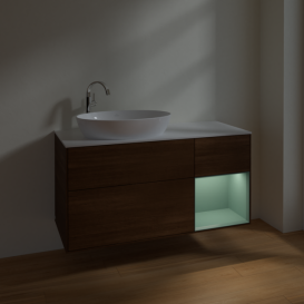 Тумба под раковину Villeroy & Boch Finion 120х50,1 см с подсветкой МДФ шпон грецкого ореха/стекло белое матовое F931GMGN