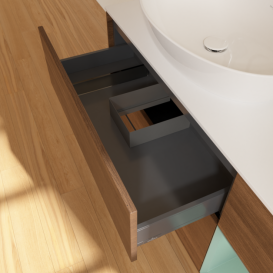 Тумба под раковину Villeroy & Boch Finion 120х50,1 см с подсветкой МДФ шпон грецкого ореха/стекло белое матовое F931GMGN