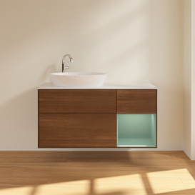 Тумба под раковину Villeroy & Boch Finion 120х50,1 см с подсветкой МДФ шпон грецкого ореха/стекло белое матовое F931GMGN