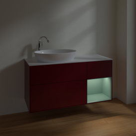 Тумба под раковину Villeroy & Boch Finion 120х50,1 см с подсветкой МДФ пион матовый лак/стекло белое матовое F931GMHB