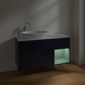 Тумба под раковину Villeroy & Boch Finion 120х50,1 см с подсветкой МДФ темно-синий матовый лак/стекло белое матовое F931GMHG