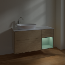 Тумба под раковину Villeroy & Boch Finion 120х50,1 см с подсветкой МДФ шпон дуба/стекло белое матовое F931GMPC