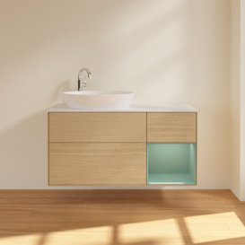 Тумба под раковину Villeroy & Boch Finion 120х50,1 см с подсветкой МДФ шпон дуба/стекло белое матовое F931GMPC