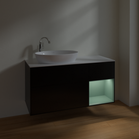 Тумба под раковину Villeroy & Boch Finion 120х50,1 см с подсветкой МДФ черный матовый лак/стекло белое матовое F931GMPD