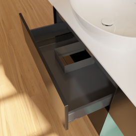 Тумба под раковину Villeroy & Boch Finion 120х50,1 см с подсветкой МДФ черный матовый лак/стекло белое матовое F931GMPD