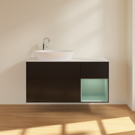 Тумба под раковину Villeroy & Boch Finion 120х50,1 см с подсветкой МДФ черный матовый лак/стекло белое матовое F931GMPD