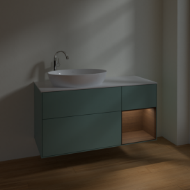 Тумба под раковину Villeroy & Boch Finion 120х50,1 см с подсветкой МДФ оливковый матовый лак/стекло белое матовое F931GNGM