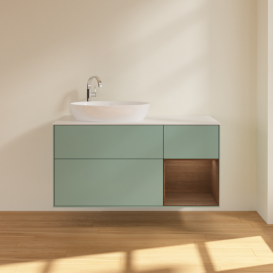 Тумба под раковину Villeroy & Boch Finion 120х50,1 см с подсветкой МДФ оливковый матовый лак/стекло белое матовое F931GNGM