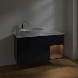 Тумба под раковину Villeroy & Boch Finion 120х50,1 см с подсветкой МДФ темно-синий матовый лак/стекло белое матовое F931GNHG